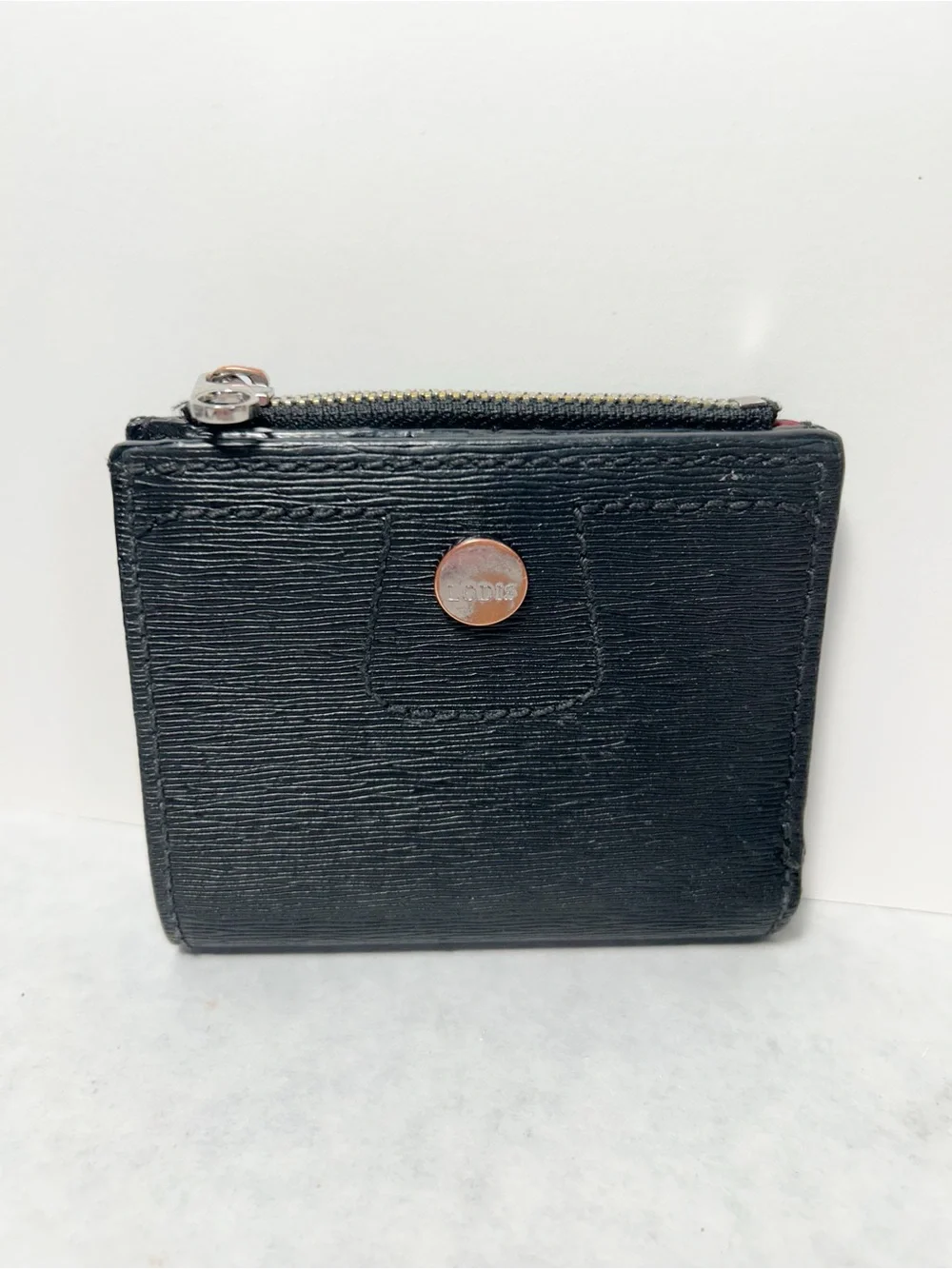 Lodis Black Textured Leather Bifold Zip Wallet RFID Protection EUC Women’s